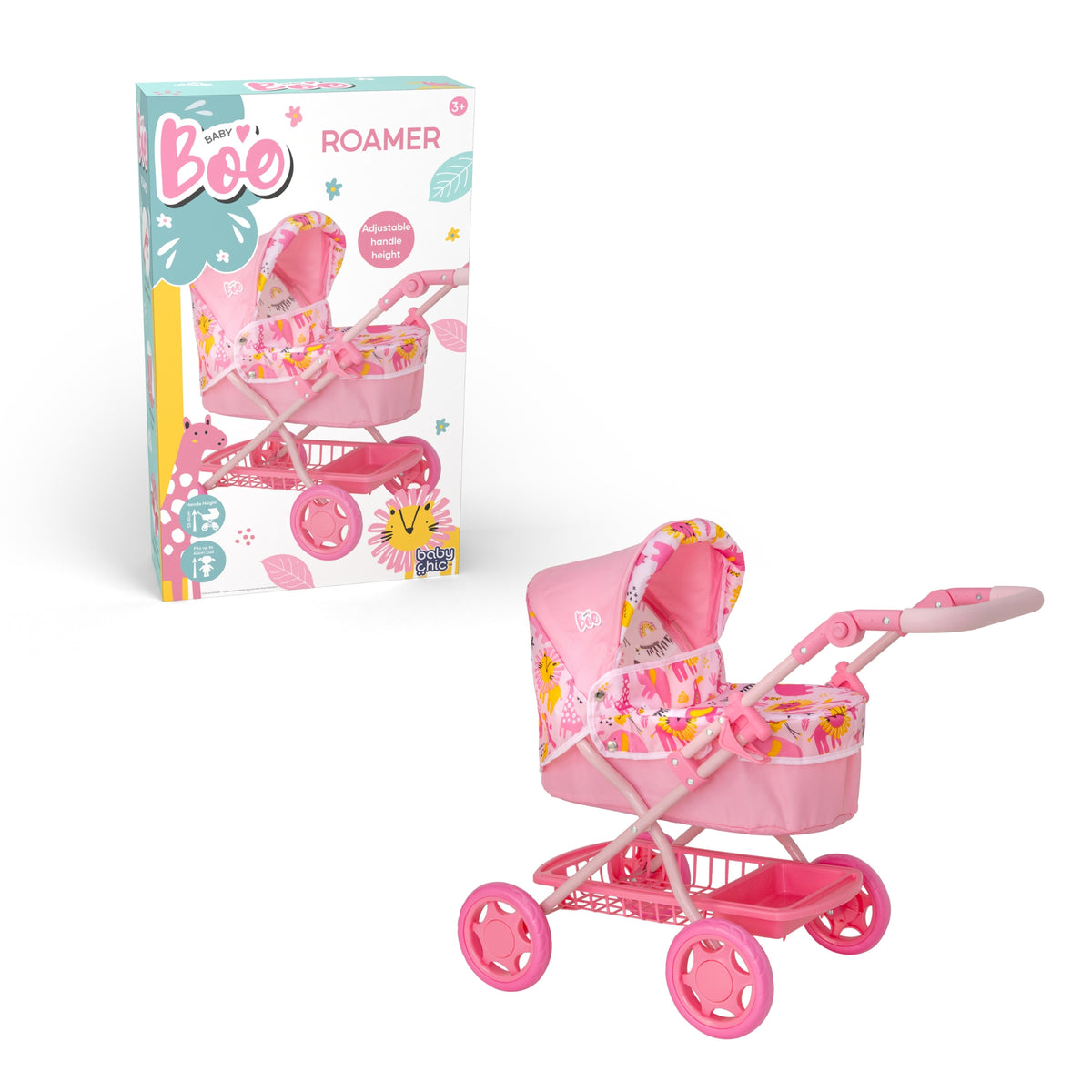 BabyBoo Junior Roamer Dolls Pram - Pink Jungle