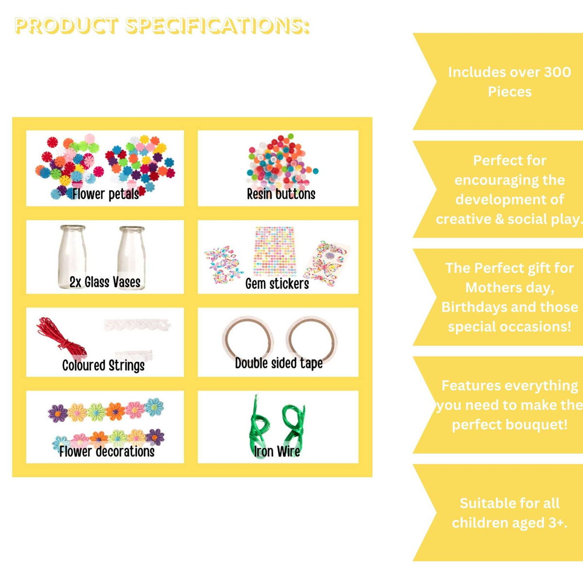 Fun Craft Make Your Own Flower Bouquet Kit – 300+ Piece Kids Craft Set