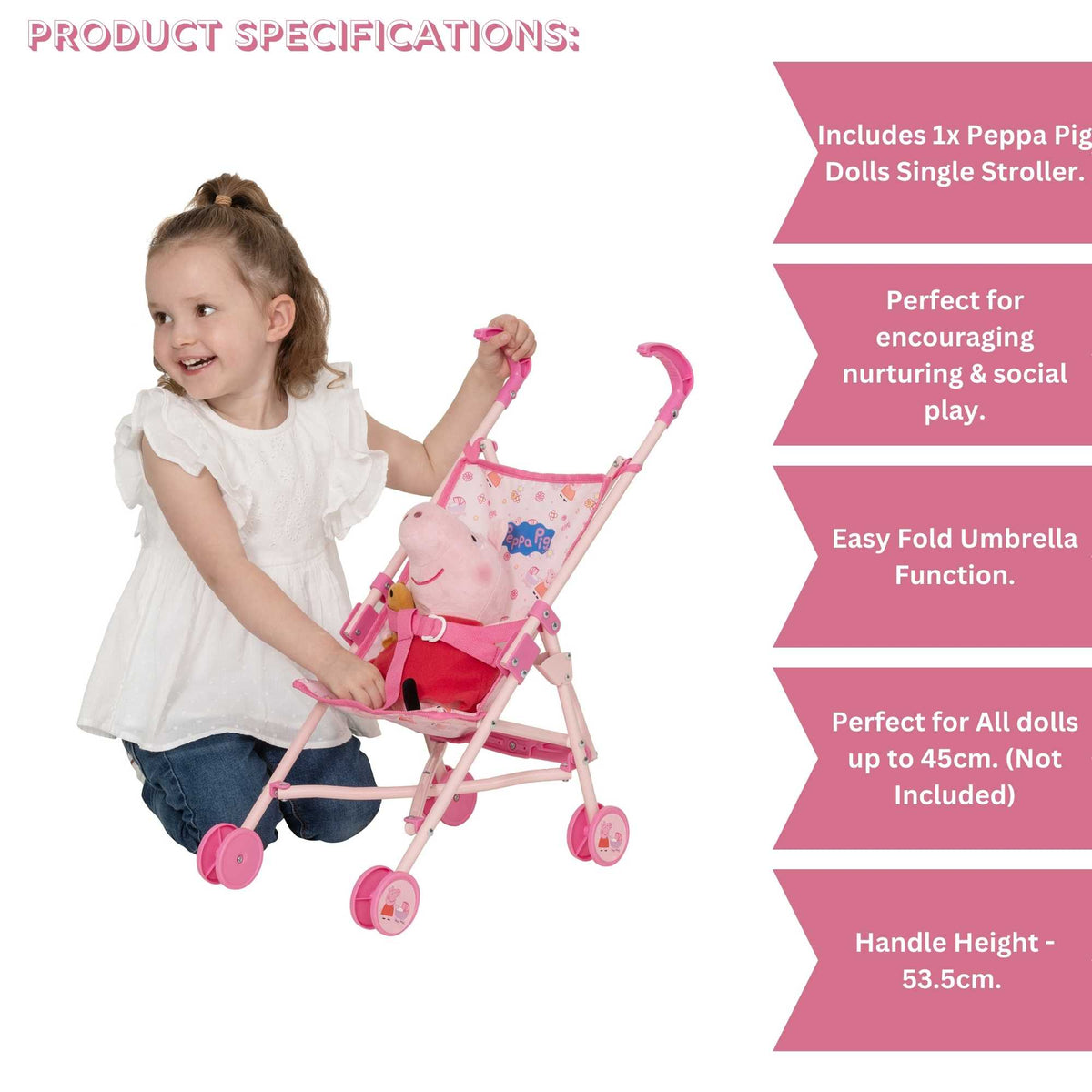 Peppa Pig Single Dolls Stroller - Pink