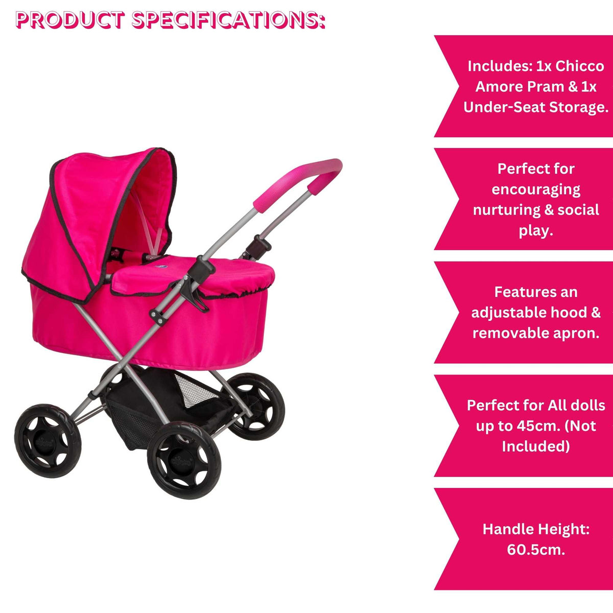 Chicco Amore Dolls Pram - Pink