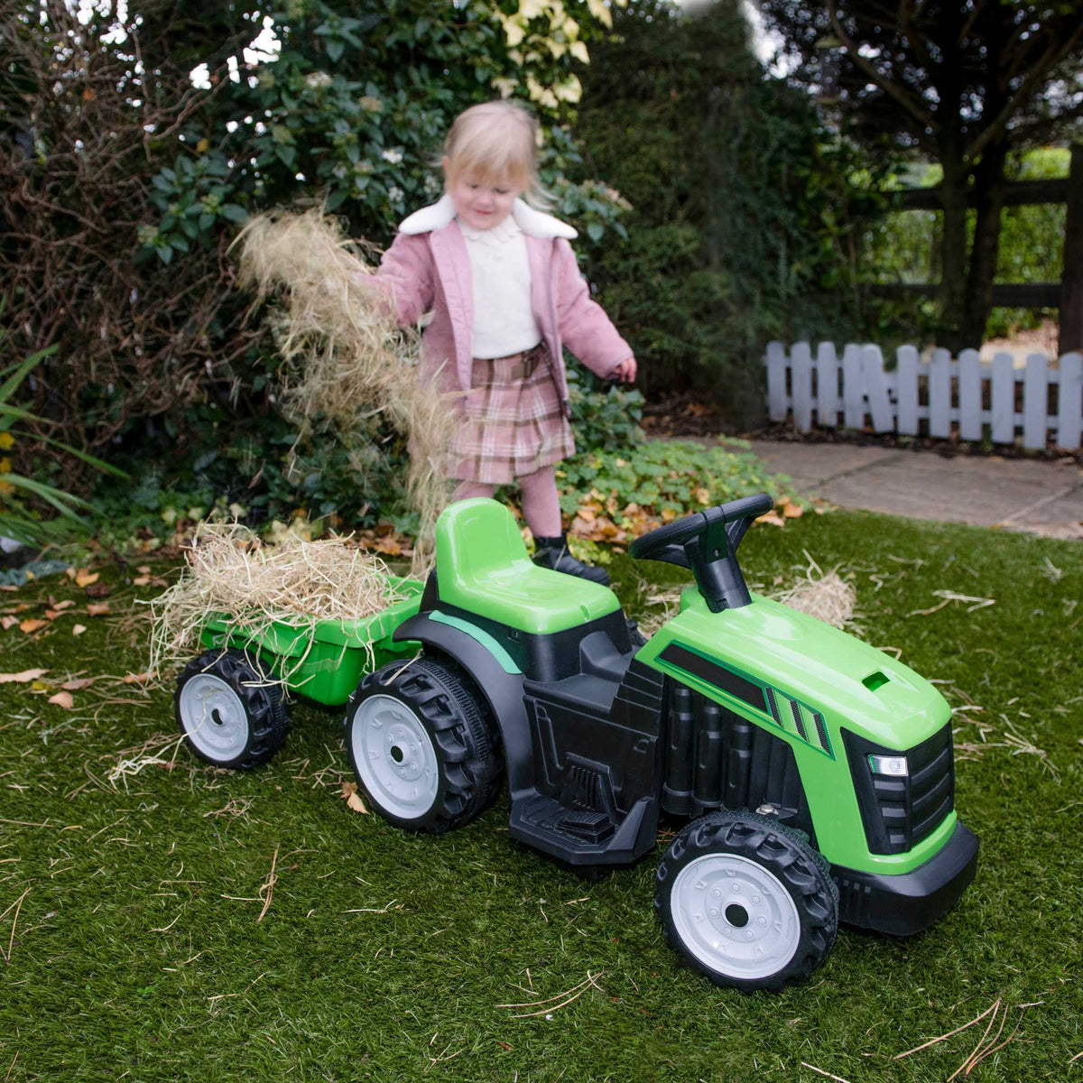 Evo 6V Electric Green Ride On Tractor With Trailer