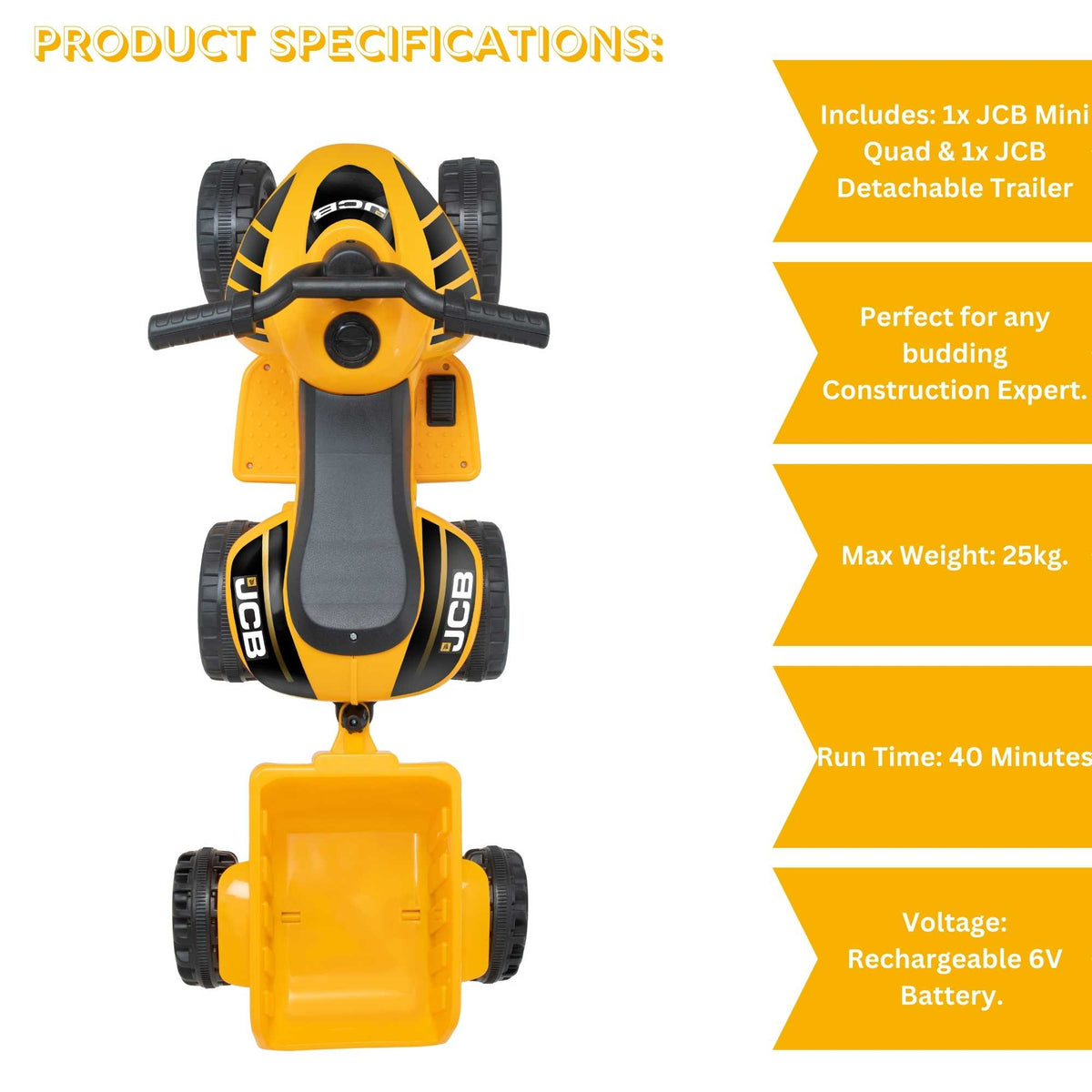 JCB Battery Operated Mini Quad Ride-On With Trailer