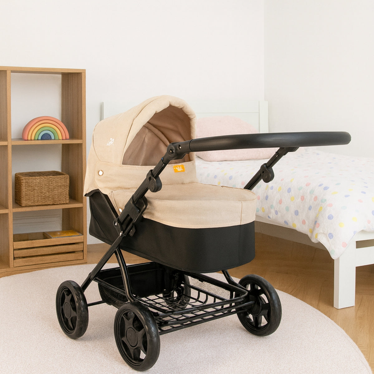 Joie Junior Classic Stone & Black Pram - Includes Handheld Parasol & Changing Bag