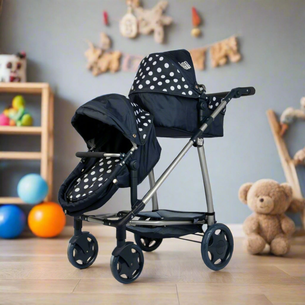 Dolly Tots Twin Dolls Pram - Navy