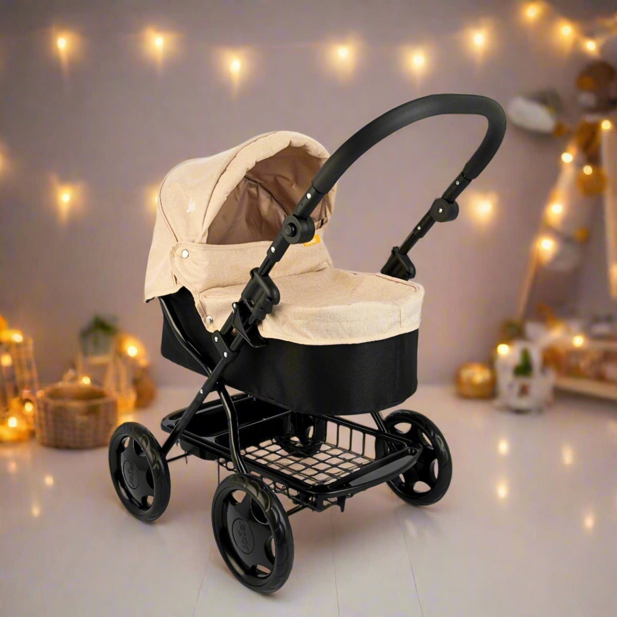Joie Junior Classic Stone & Black Pram - Includes Handheld Parasol & Changing Bag