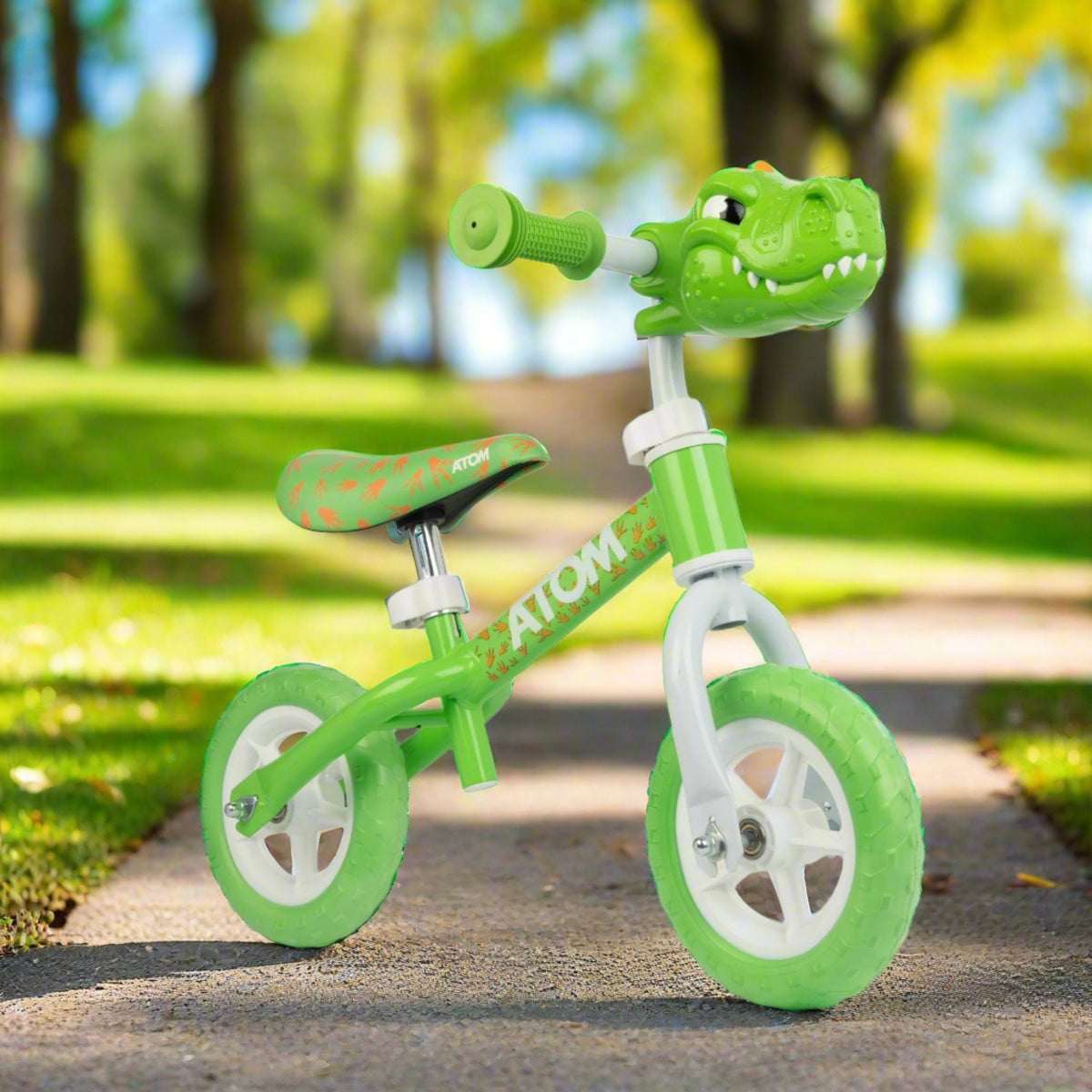 ATOM 8" Green Balance Bike - Dinosaur