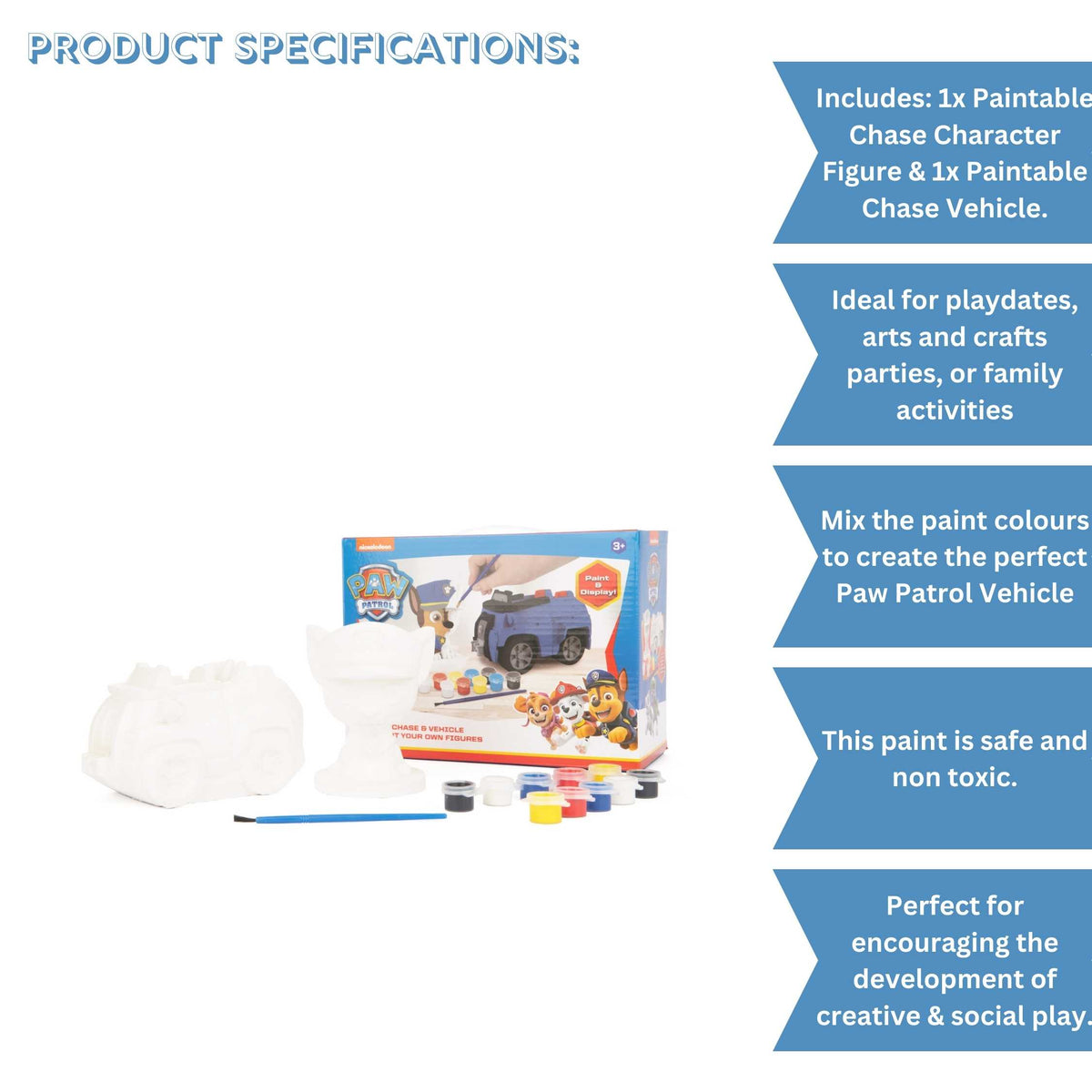 Paw Patrol Paint Your Own Chase & Police Car – Creative Craft Kit