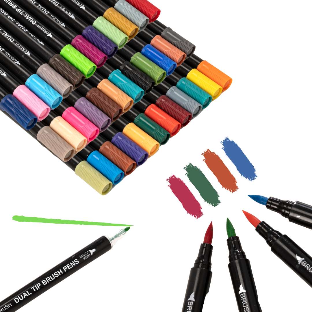 Watercolour Dual Tip Brush Pens Set of 36 + A4 40 Sheet Premium Sketch Pad Bundle