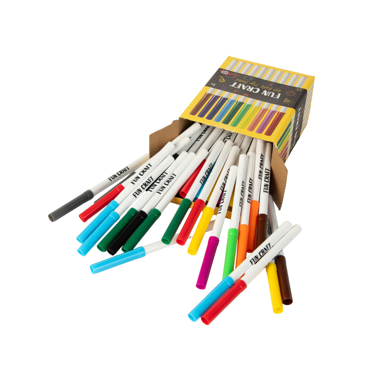 Fun Craft 60 Coloured Felt Tip Pens – Kids Colouring & Drawing Marker Set