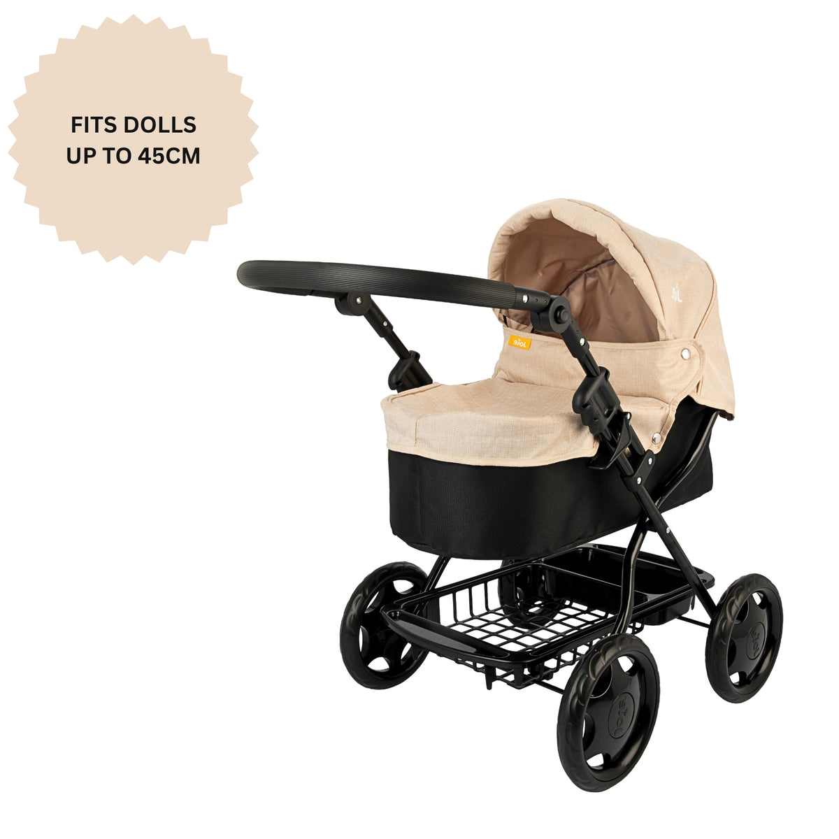 Joie Junior Classic Stone & Black Pram - Includes Handheld Parasol & Changing Bag