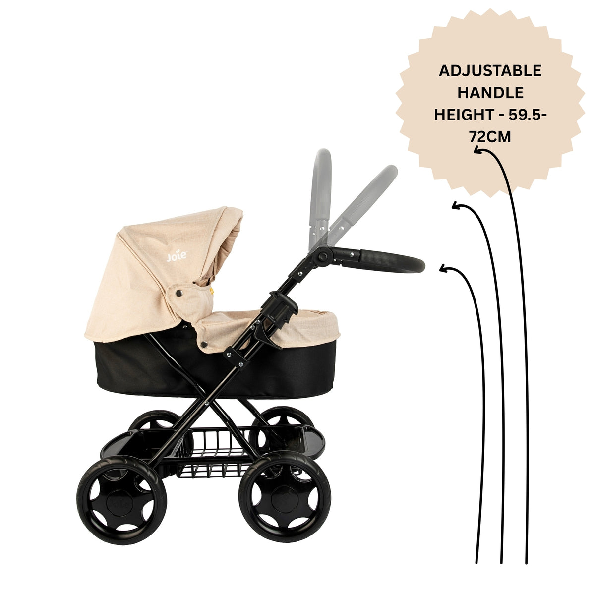 Joie Junior Classic Stone & Black Pram - Includes Handheld Parasol & Changing Bag