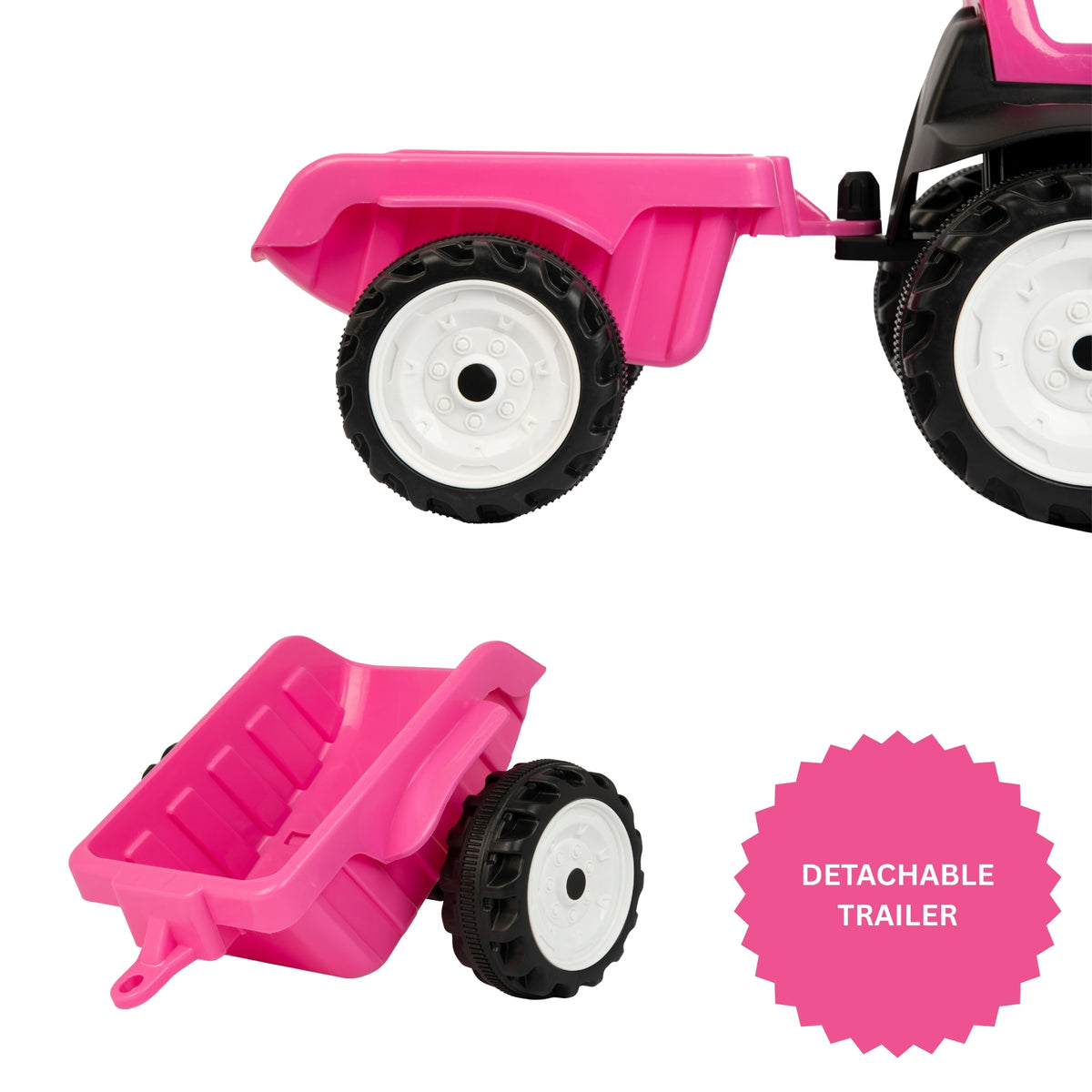 ATOM 6V Electric Ride On Tractor With Trailer - Pink