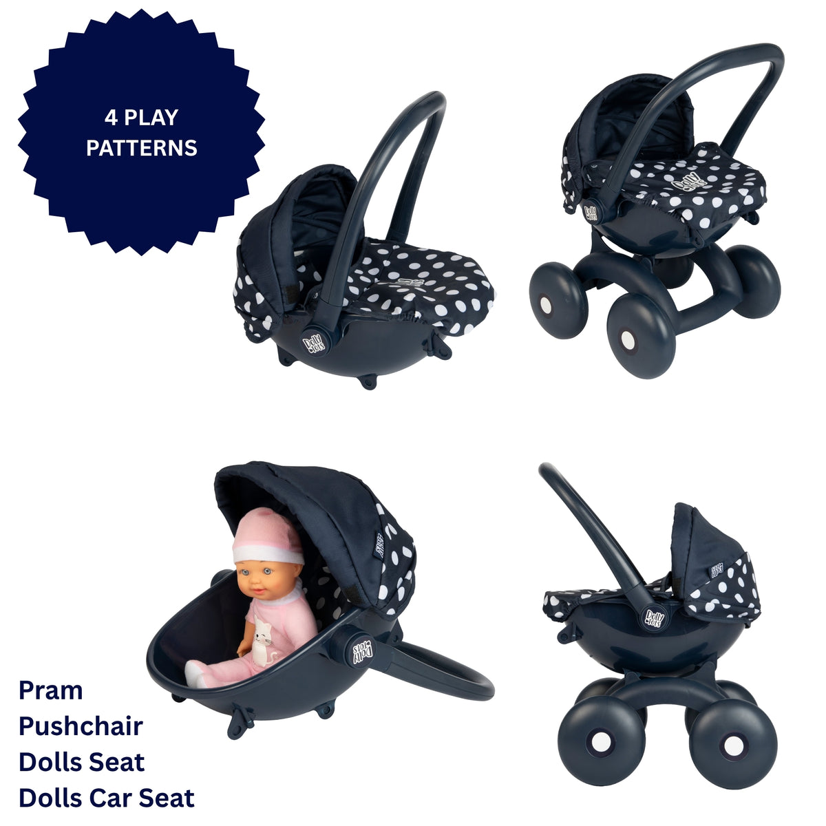 Dolly Tots My First 4 in 1 Dolls Pram - Navy