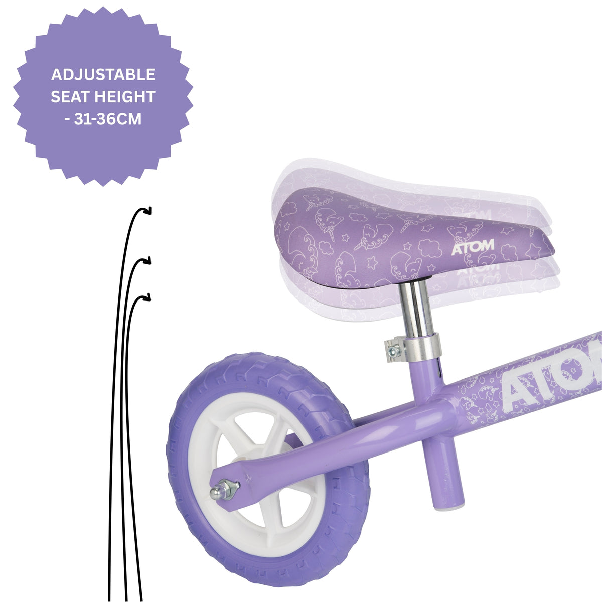 ATOM 8" Purple Balance Bike - Unicorn