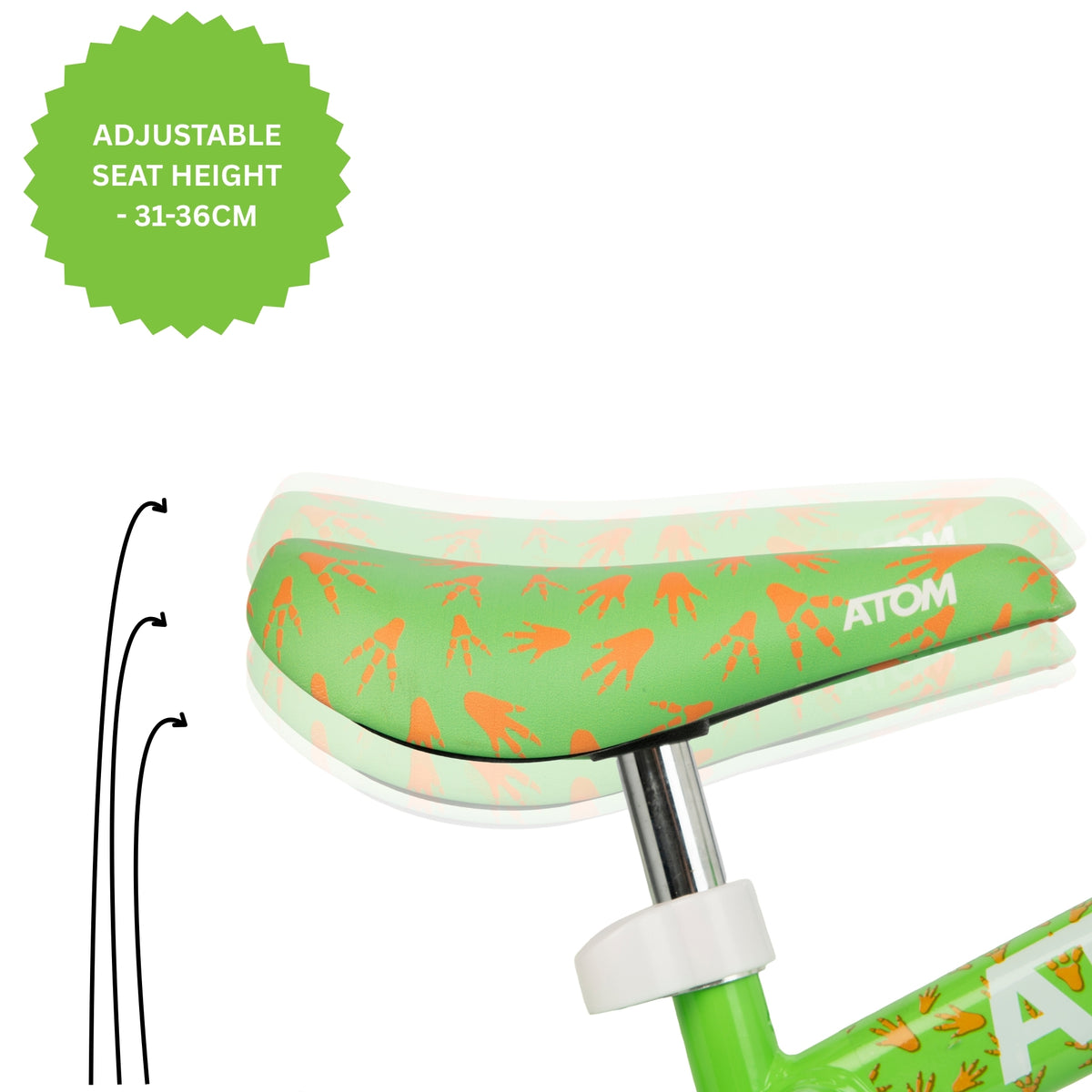 ATOM 8" Green Balance Bike - Dinosaur