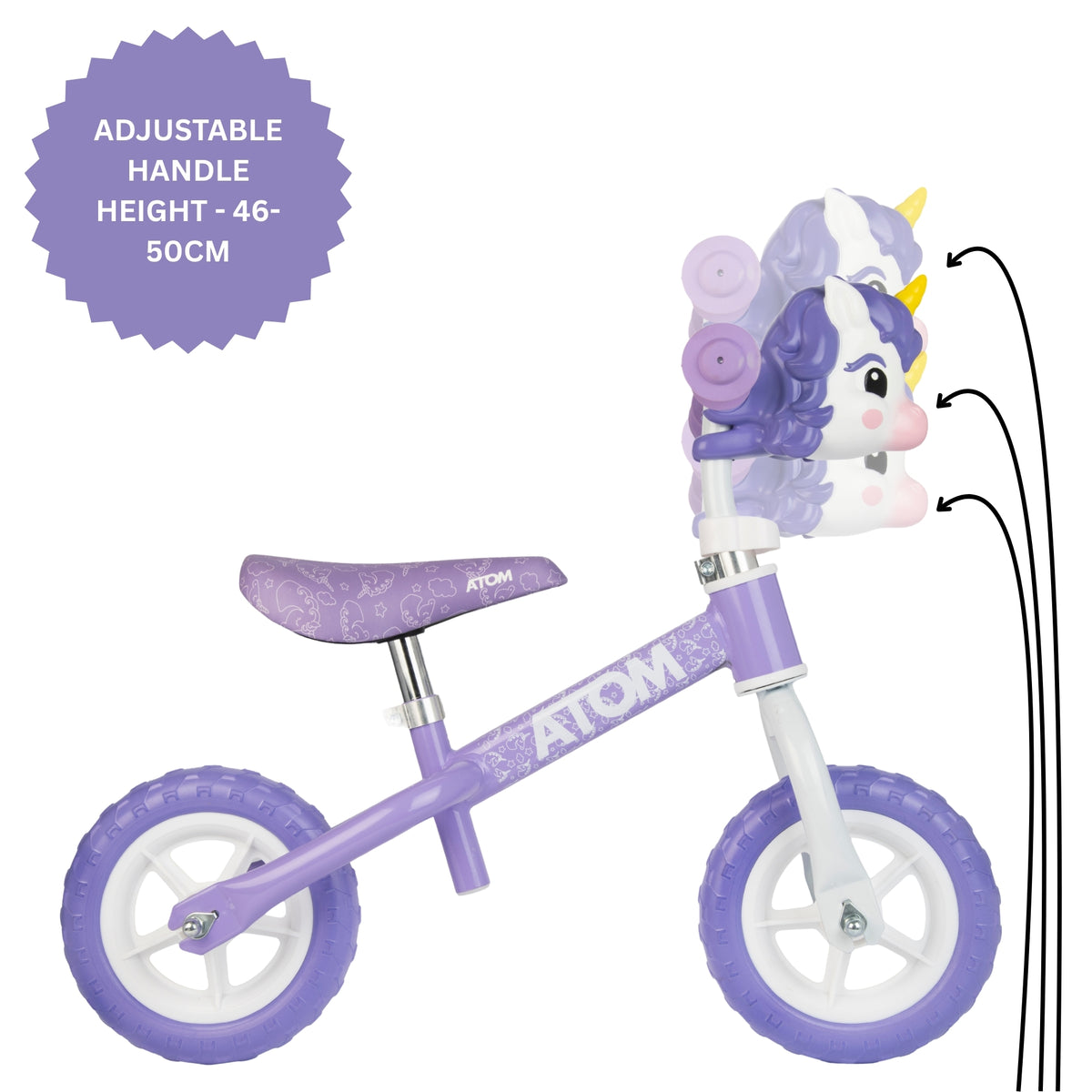 ATOM 8" Purple Balance Bike - Unicorn