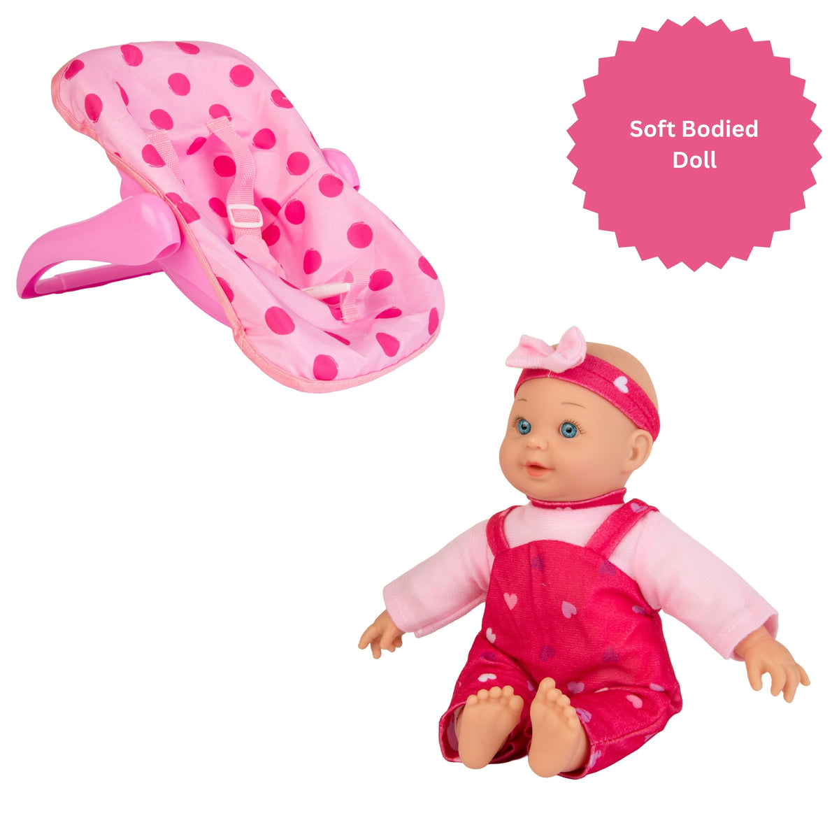Dolly Tots 30cm Doll & Car Seat - Soft Bodied Talking Doll