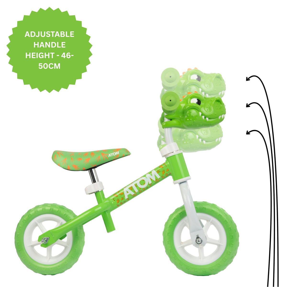 ATOM 8" Green Balance Bike - Dinosaur