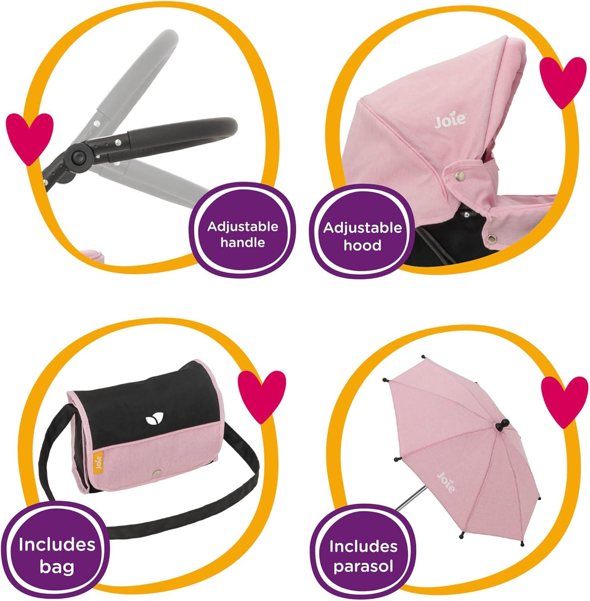 Joie Junior Classic Pram - Includes Handheld Parasol & Changing Bag