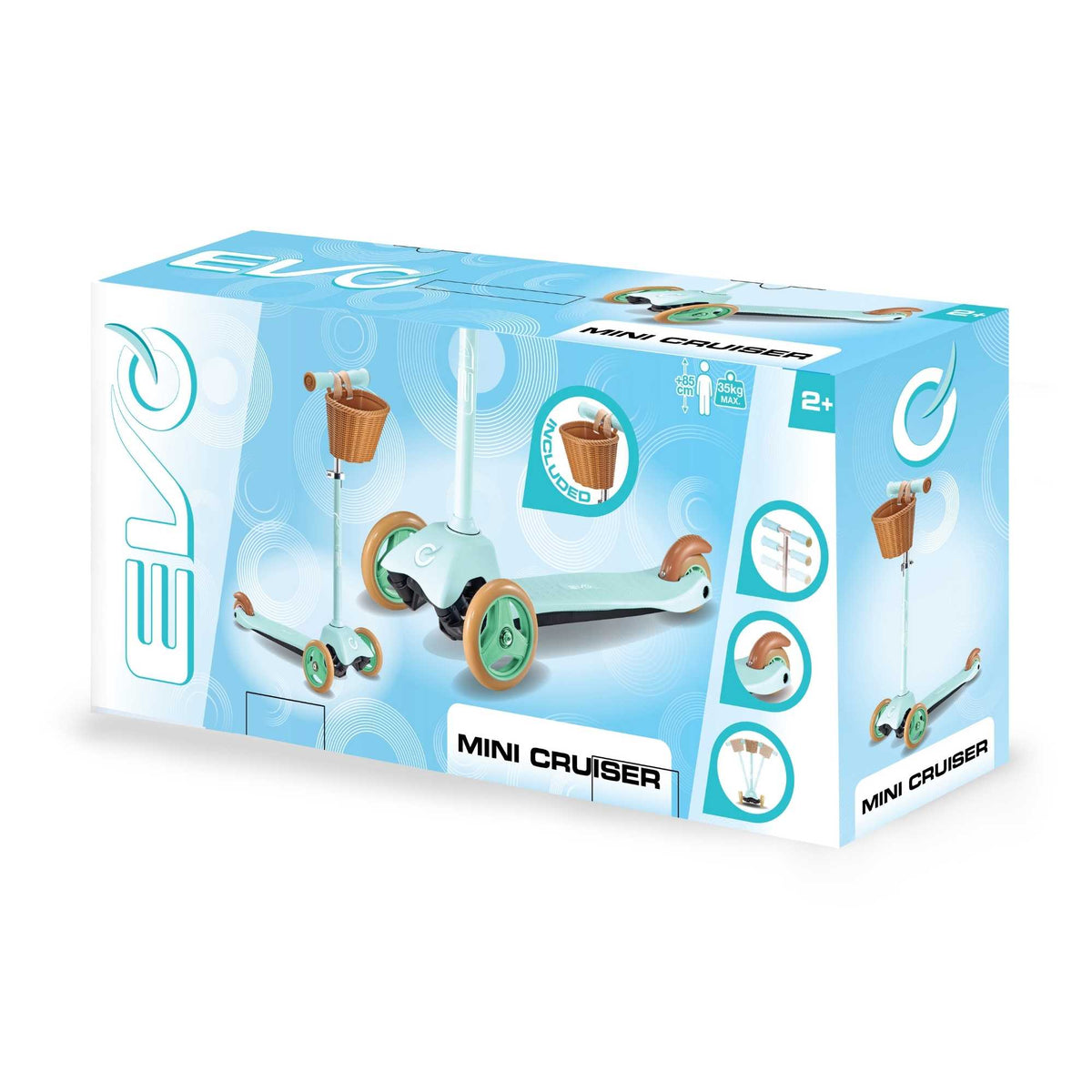 EVO Mini Cruiser Scooter With Basket - Mint Green
