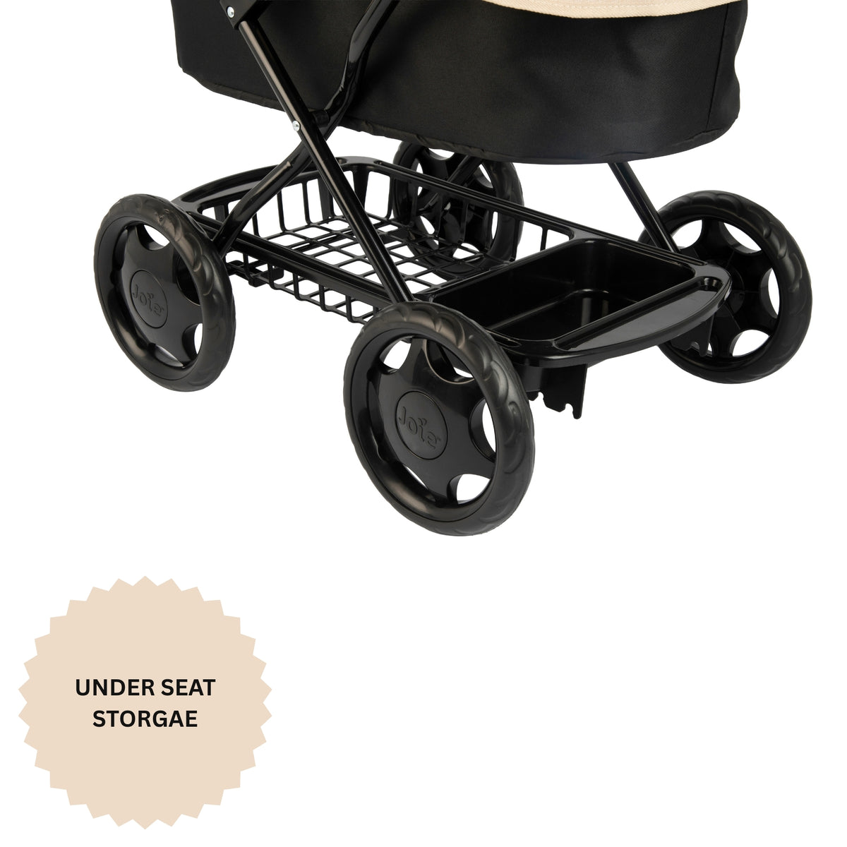 Joie Junior Classic Stone & Black Pram - Includes Handheld Parasol & Changing Bag