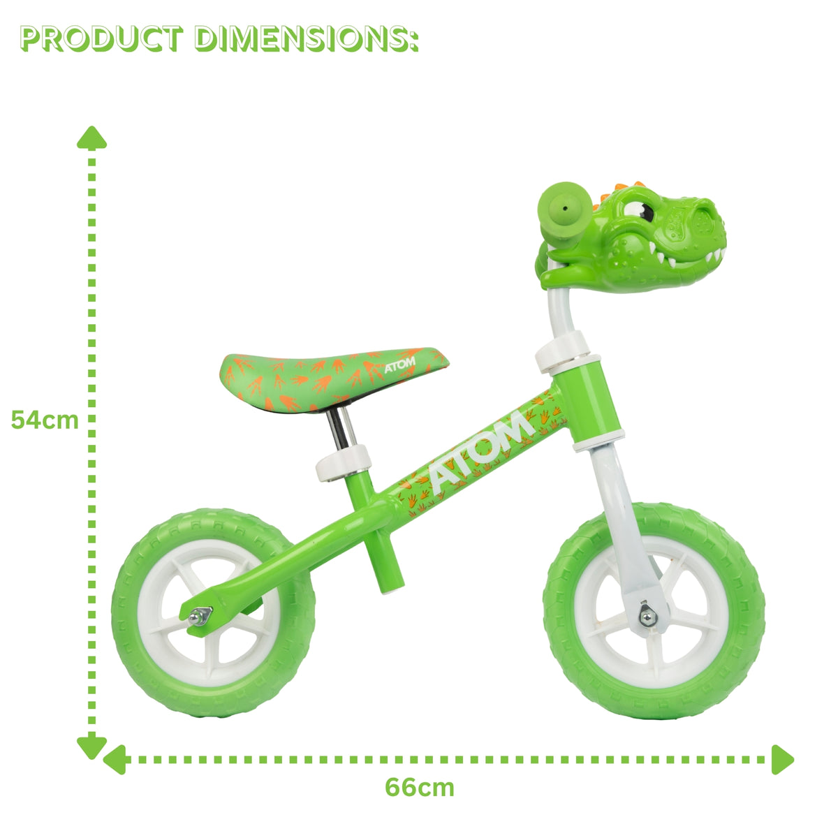 ATOM 8" Green Balance Bike - Dinosaur