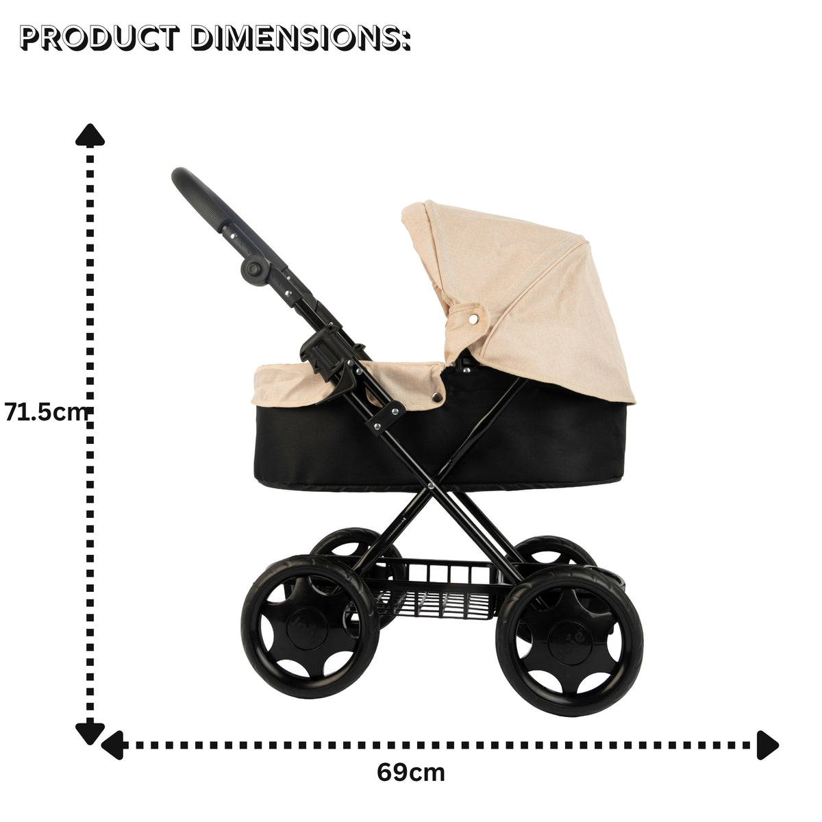 Joie Junior Classic Stone & Black Pram - Includes Handheld Parasol & Changing Bag