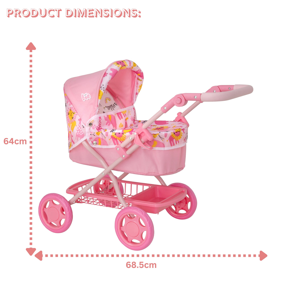 BabyBoo Junior Roamer Dolls Pram - Pink Jungle