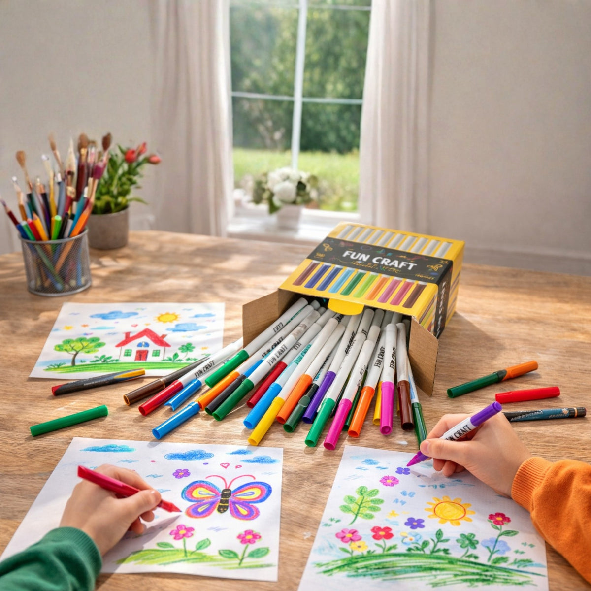 Fun Craft 60 Coloured Felt Tip Pens – Kids Colouring & Drawing Marker Set