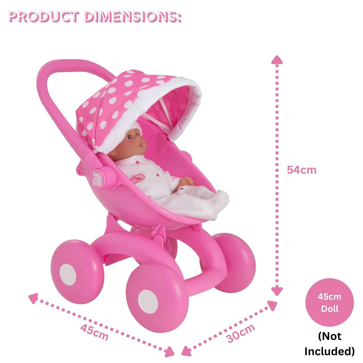 Dolly Tots My First 4 in 1 Dolls Pram - Pink