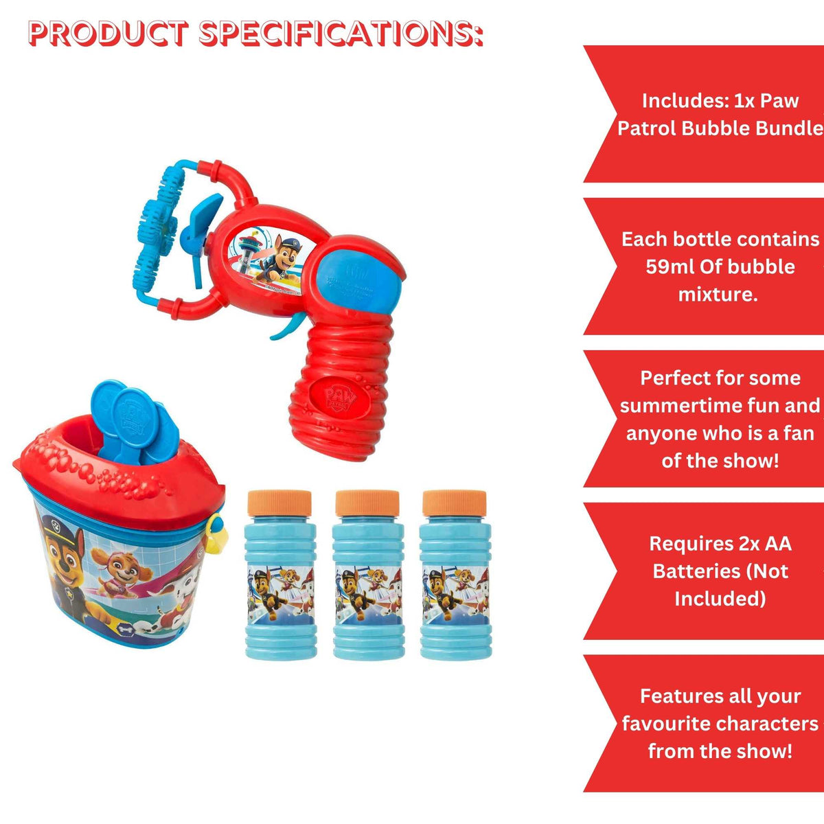 Paw Patrol Bubble Bundle Includes Bubble Gun, Bubble Wands & Solution