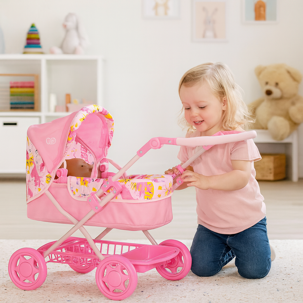 BabyBoo Junior Roamer Dolls Pram - Pink Jungle