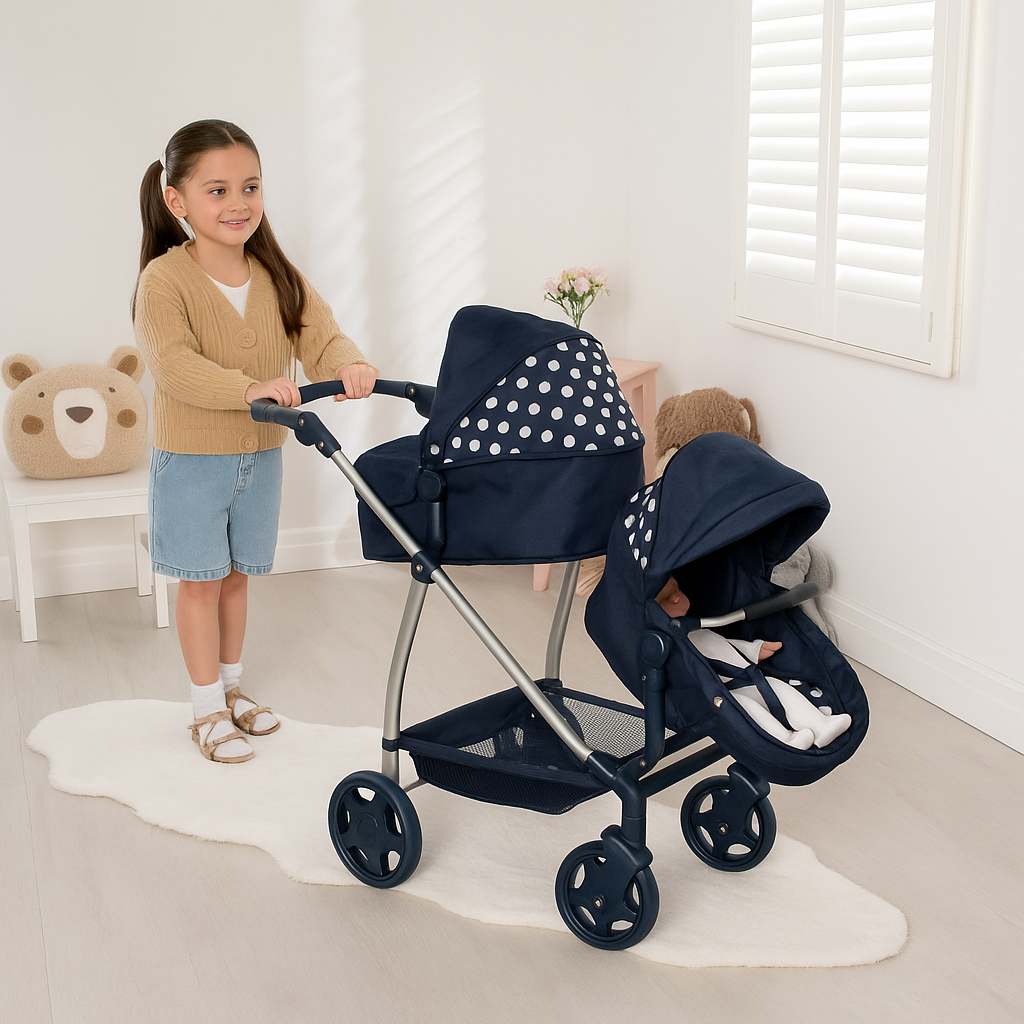 Dolly Tots Twin Dolls Pram - Navy