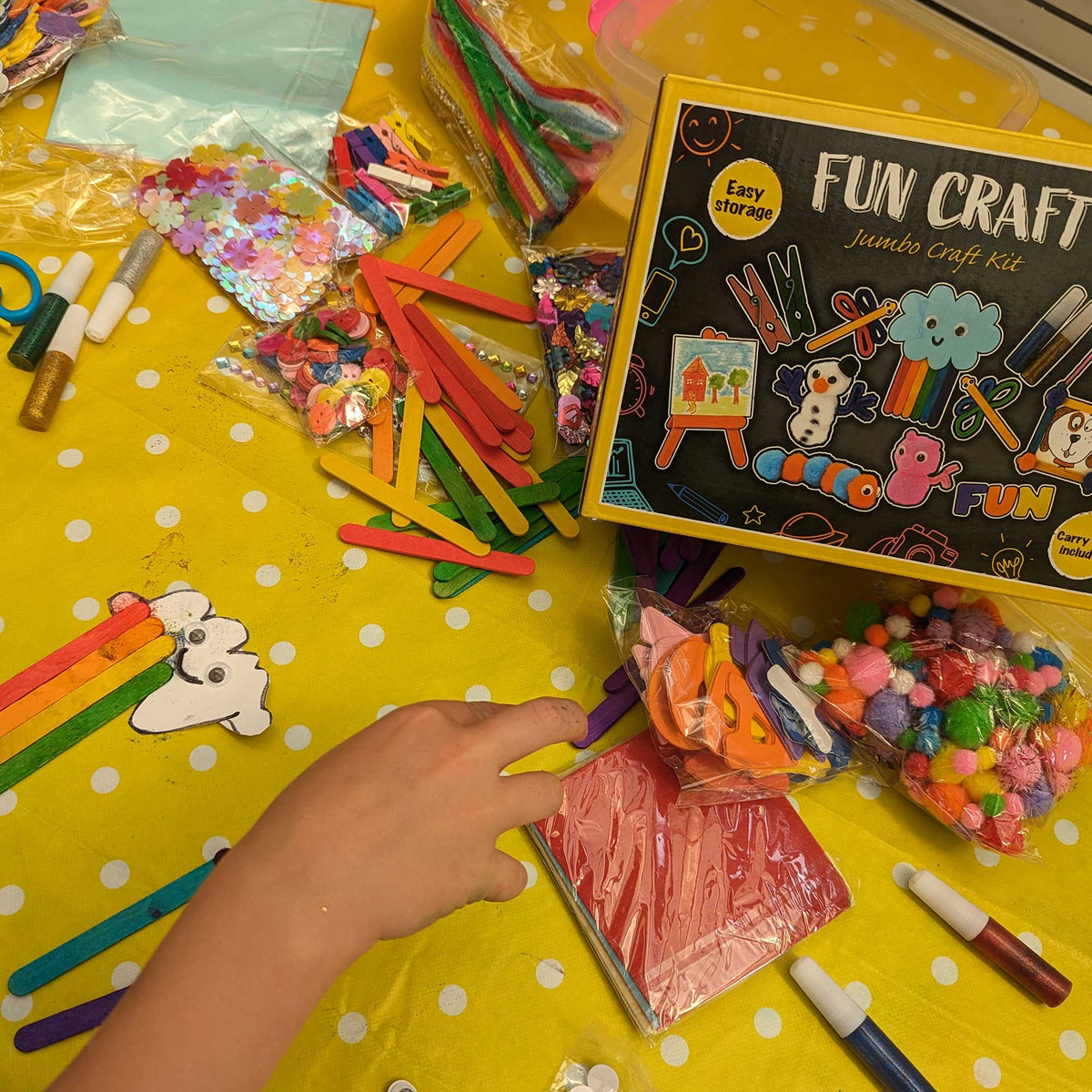 Fun Craft Jumbo Arts & Crafts Kit – 400+ Piece Kids Craft Supplies Set with Storage Box