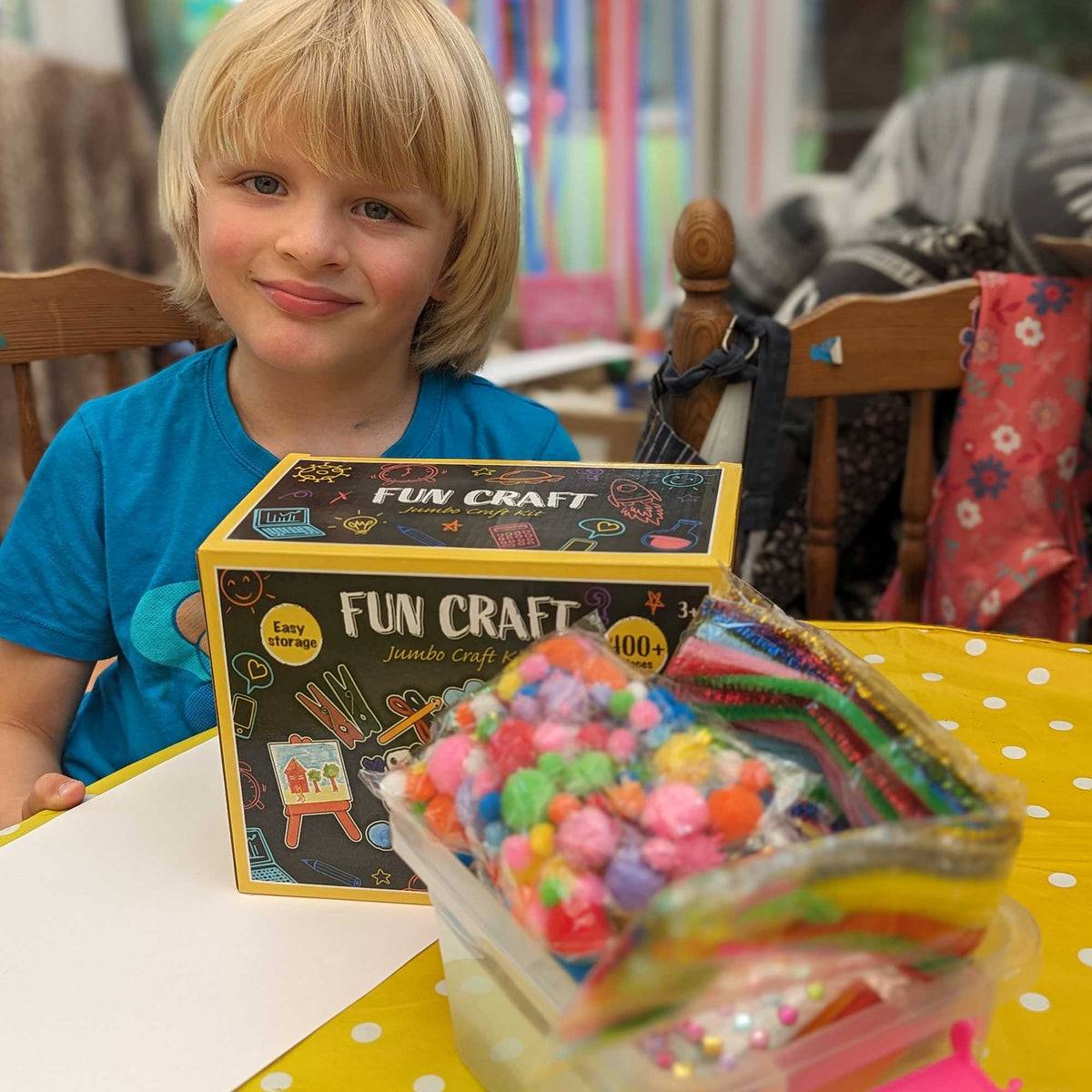 Fun Craft Jumbo Arts & Crafts Kit – 400+ Piece Kids Craft Supplies Set with Storage Box