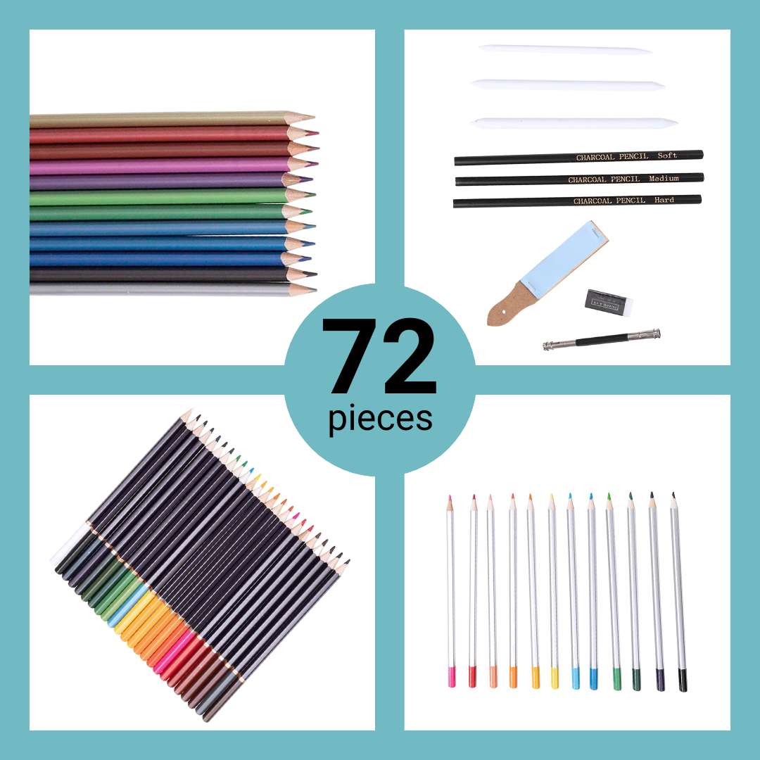 FairFax & Co 72 Piece Pencil Drawing Set – Professional Sketching & Coloured Art Kit