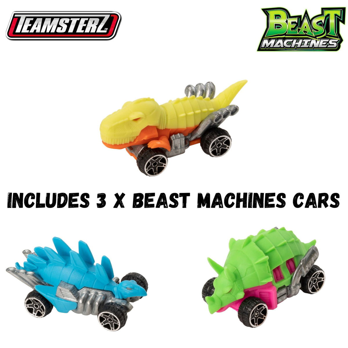 Teamsterz Beast Machines Triceratops Transporter | Includes 3 Dino Racer Cars &amp; 3 Dinosaurs
