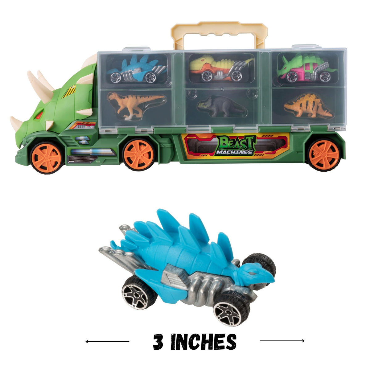 Teamsterz Beast Machines Triceratops Transporter | Includes 3 Dino Racer Cars &amp; 3 Dinosaurs