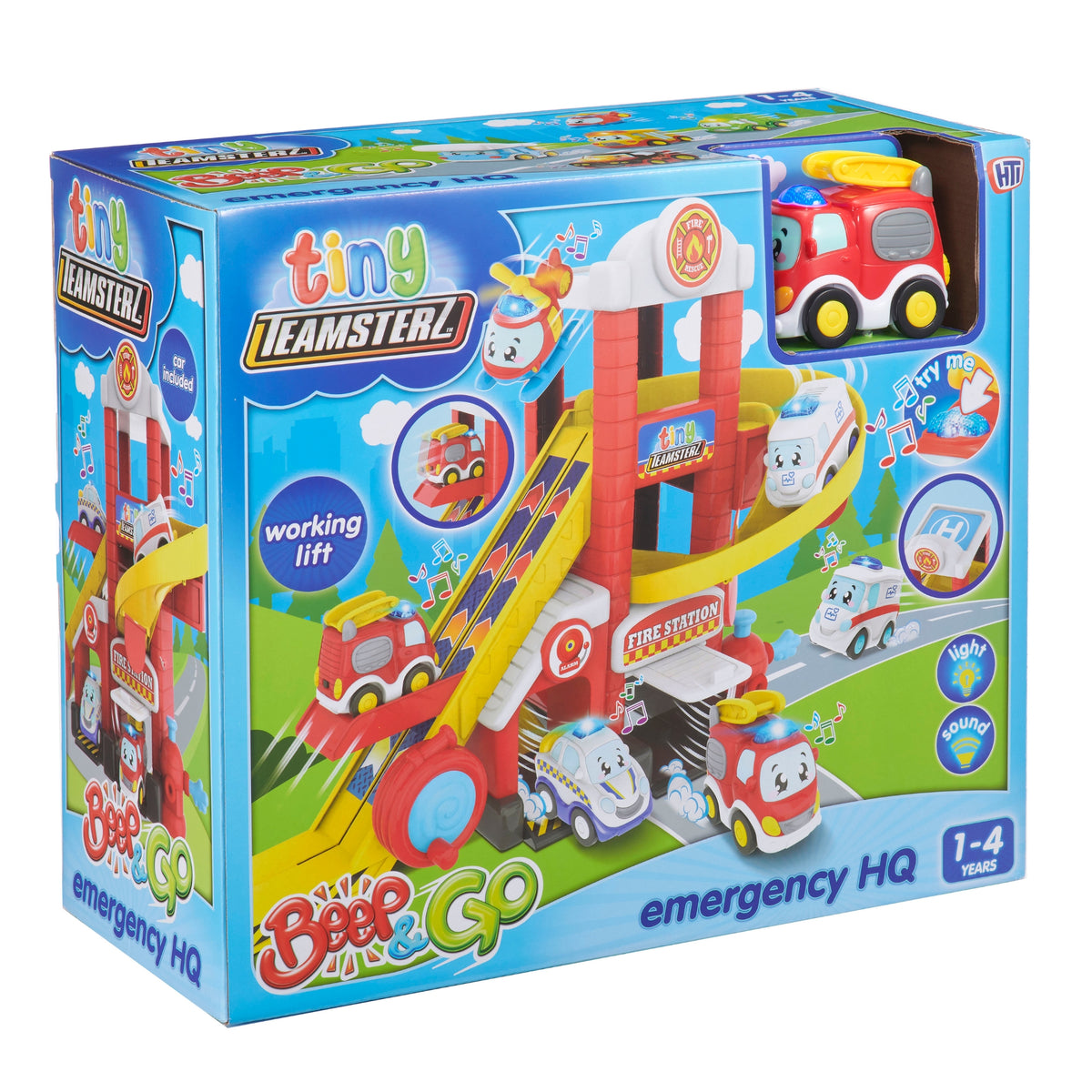 Tiny Teamsterz Beep &amp; Go Fire Station HQ - Includes 1 Fire Engine