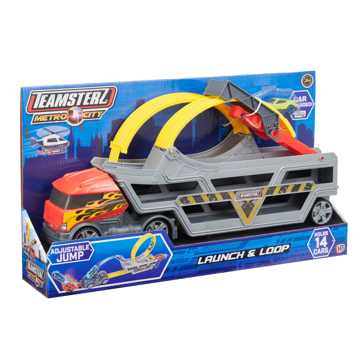 Kids Racing Toy – Teamsterz Launch &amp; Loop Transporter with Adjustable Track and Storage for 14 Cars