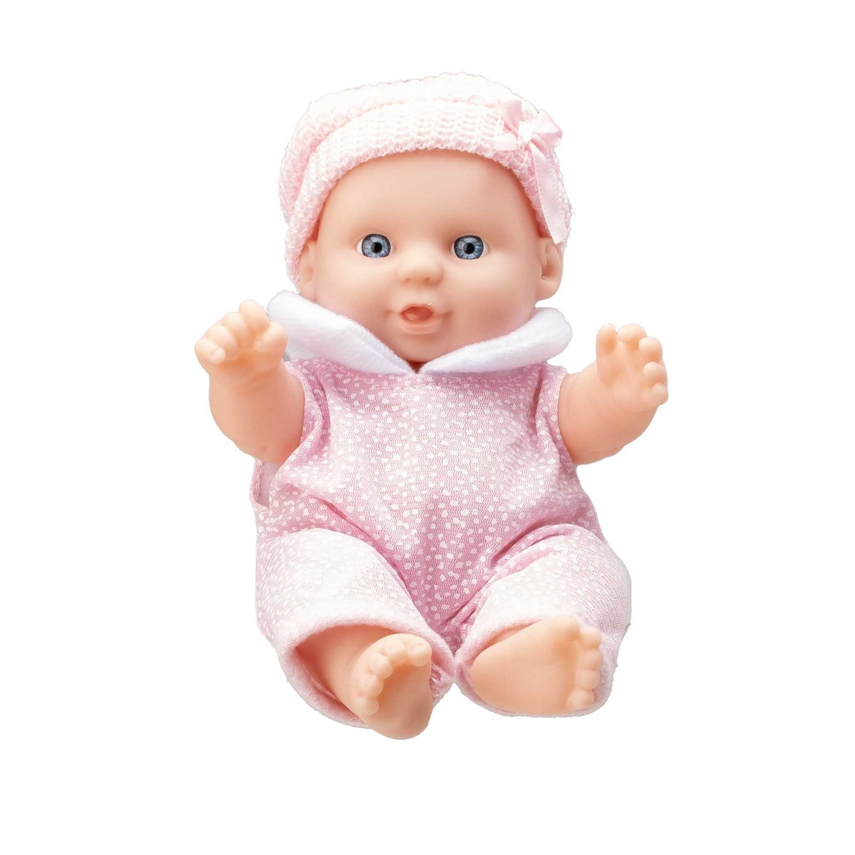 BabyBoo Cutie Baby Doll available in blue and pink outfits, featuring a soft, cuddly body, lifelike facial features, and gentle expression, perfect for nurturing role-play and snuggling.