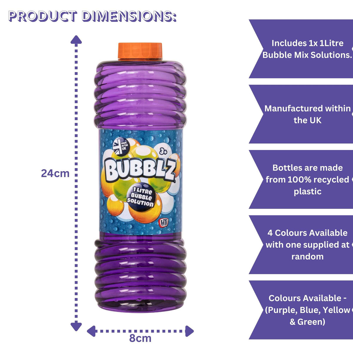 Bubblz 1Ltr. Bubble Solution Made From 100% Recycled Plastic Bubble Toys