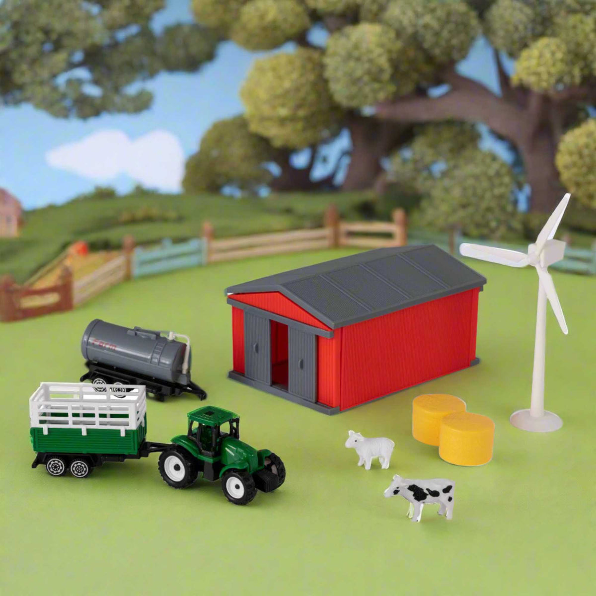 Farmyard Playset is perfect for imaginative play, this educational toy set teaches children about farm life, animal care, and sustainable energy. The playset encourages creativity, social skills, and problem-solving abilities in kids