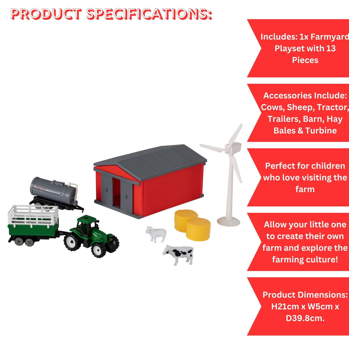 Farmyard Playset is perfect for imaginative play, this educational toy set teaches children about farm life, animal care, and sustainable energy. The playset encourages creativity, social skills, and problem-solving abilities in kids