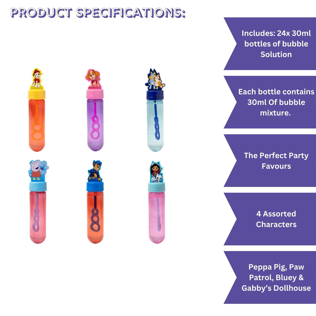 Bubble Wands 24 Pck - Assorted TV Characters Bubble Toys