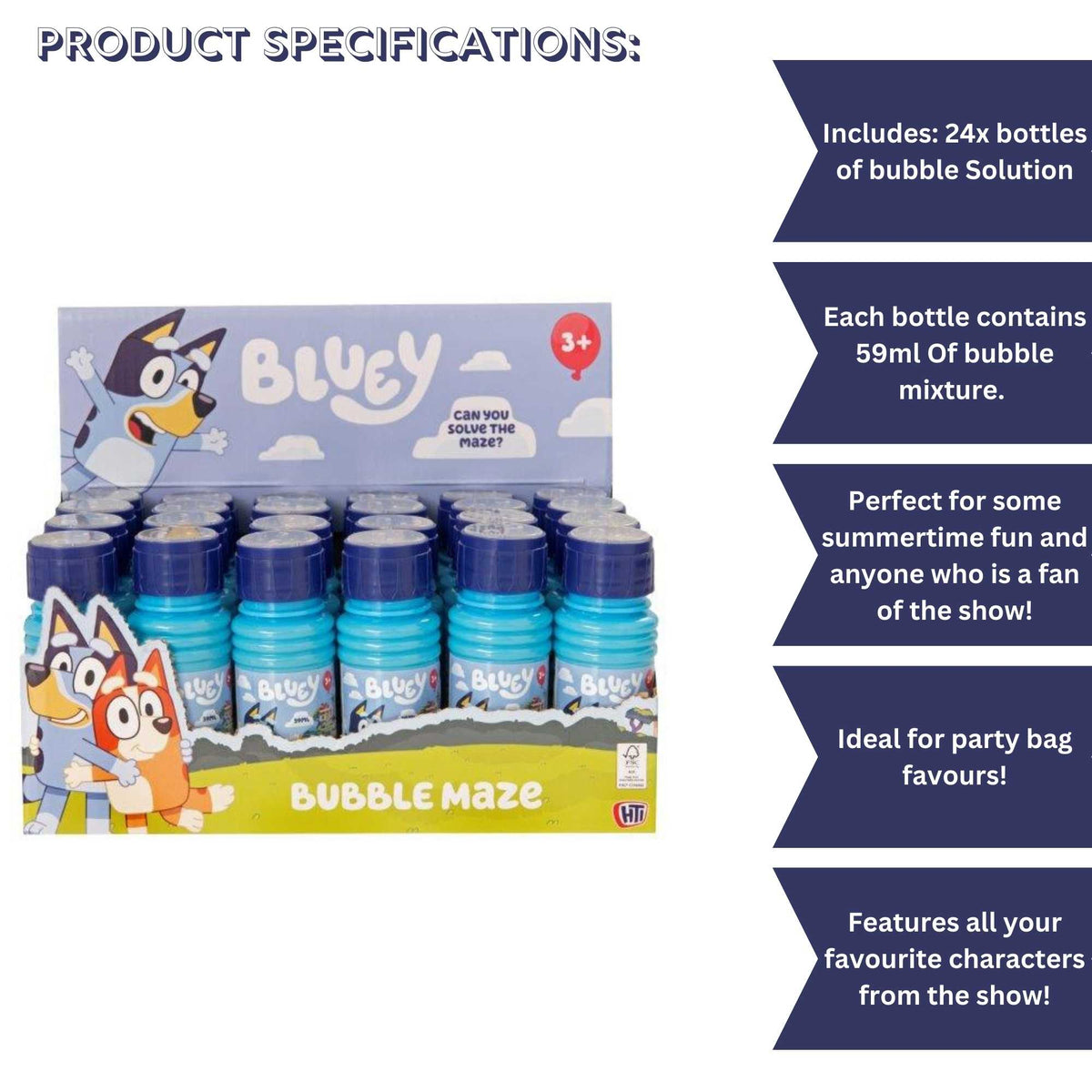 Bluey Bubble Maze Multipack featuring 24 maze toys with Bluey-themed designs, perfect for parties, school events, and fun activities for kids