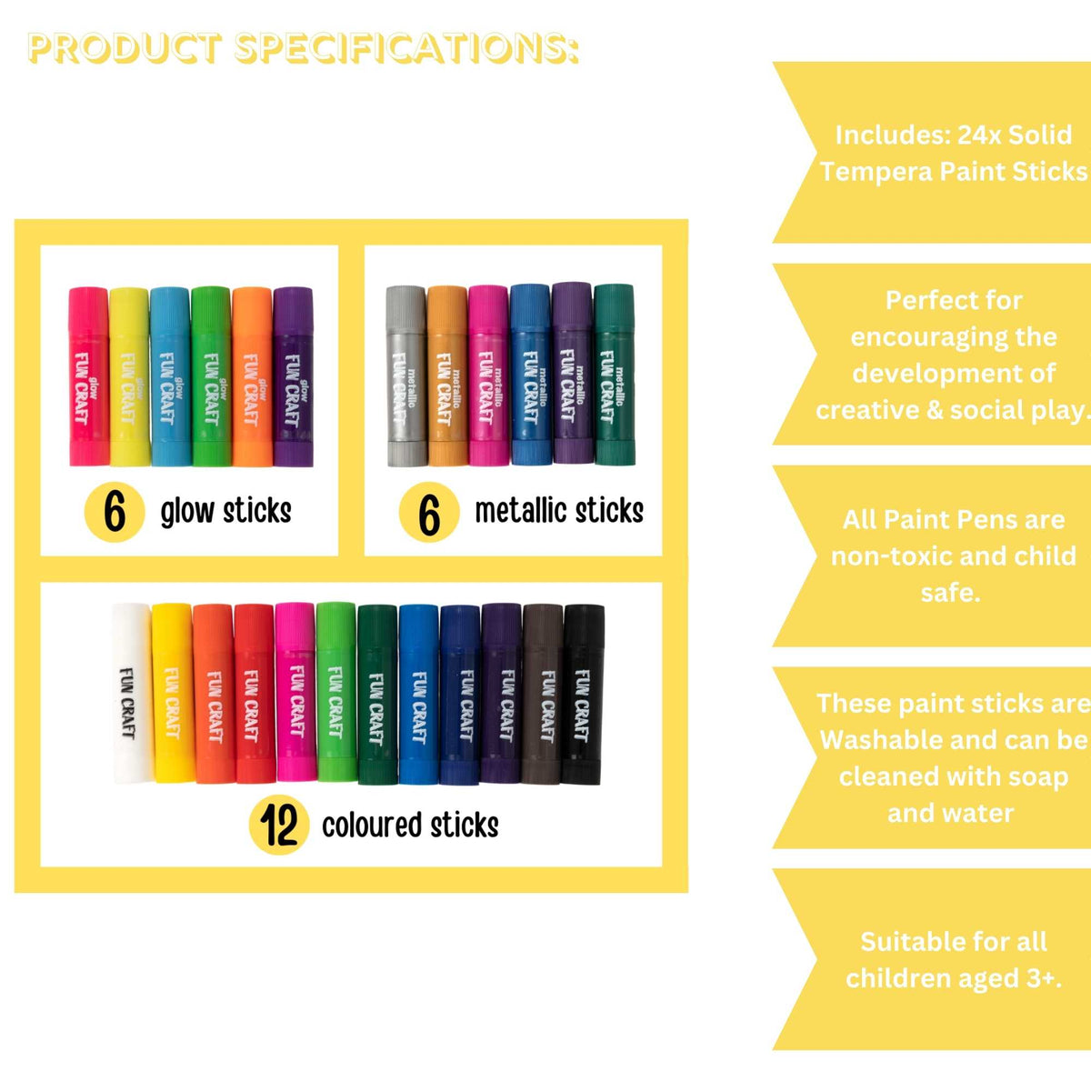 Fun Craft Tempera Paint Sticks - 24 Paint Sticks Art Supplies
