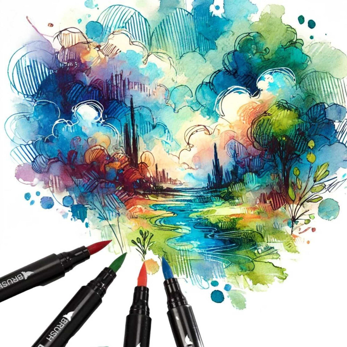 Versatile watercolour brush pens with dual tips for fine details and broad strokes. Perfect for artists, illustrators, and hobbyists. Vibrant colors for creating beautiful watercolour artworks