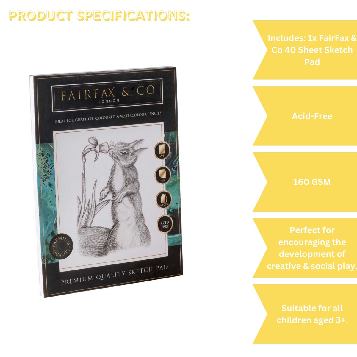 FairFax &amp; Co Premium Quality Sketch Pad - 40 Sheets of A4 Art Supplies