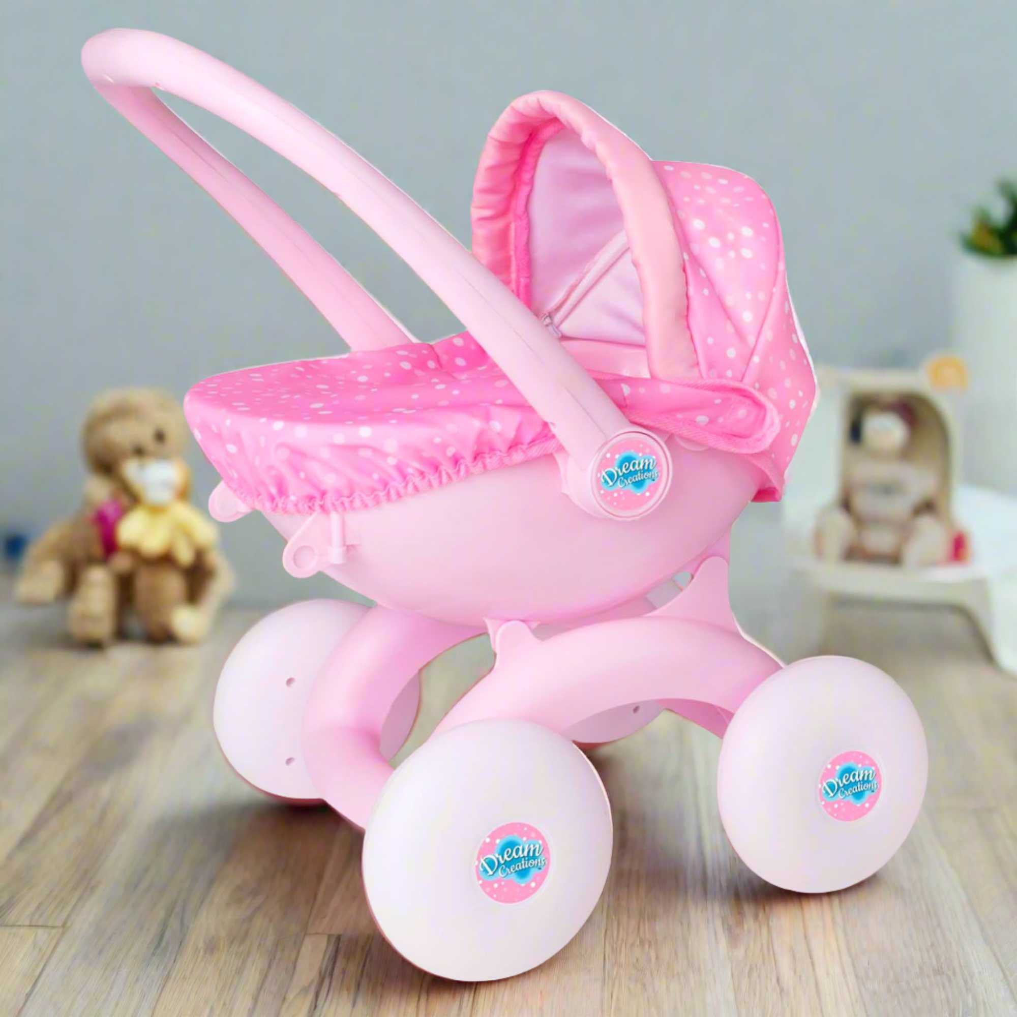 Dream Creations 4 in 1 My First Dolls Pram - Versatile and Stylish Toy Pram, Stroller, Carrycot, and Pushchair for Dolls